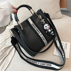 Letter Graphic Satchel Purse Crossbody Bag For Women PU Leather Bucket Handbag