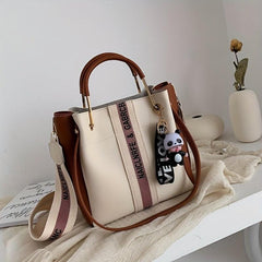Letter Graphic Satchel Purse Crossbody Bag For Women PU Leather Bucket Handbag