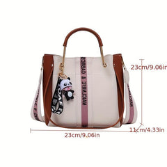 Letter Graphic Satchel Purse Crossbody Bag For Women PU Leather Bucket Handbag