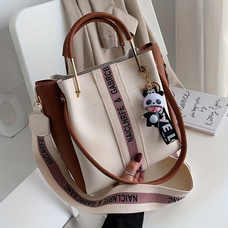 Letter Graphic Satchel Purse Crossbody Bag For Women PU Leather Bucket Handbag