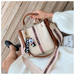 Letter Graphic Satchel Purse Crossbody Bag For Women PU Leather Bucket Handbag