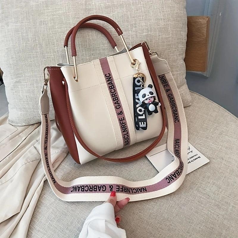 Letter Graphic Satchel Purse Crossbody Bag For Women PU Leather Bucket Handbag