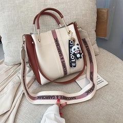 Letter Graphic Satchel Purse Crossbody Bag For Women PU Leather Bucket Handbag