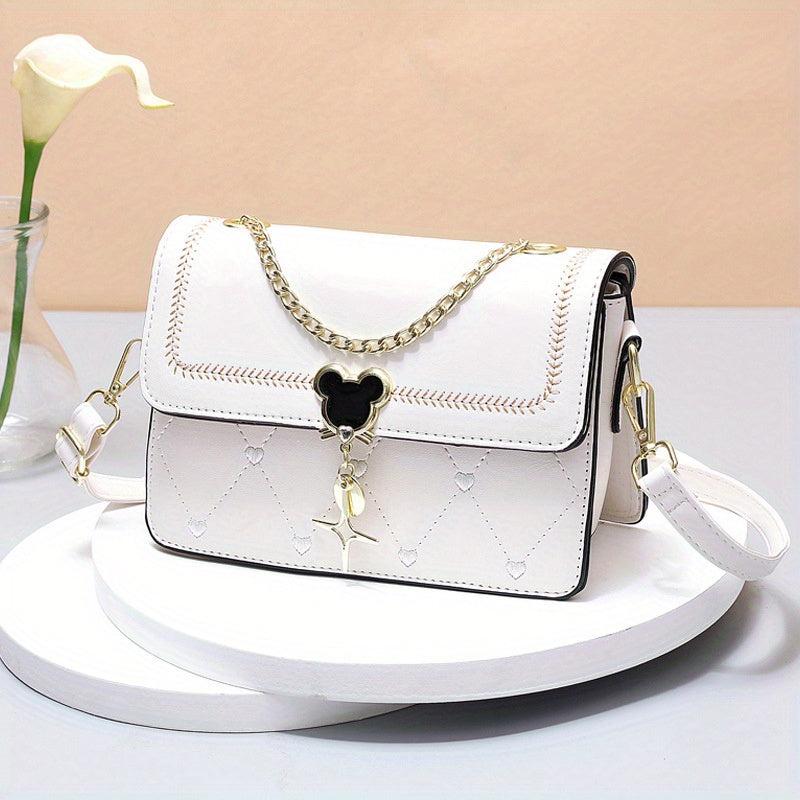 Love Heart Embroidery Shoulder Bag Women's Chain Crossbody Purse
