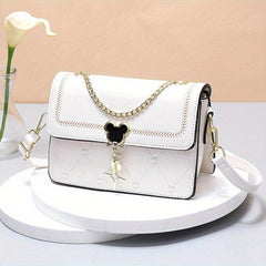 Love Heart Embroidery Shoulder Bag Women's Chain Crossbody Purse