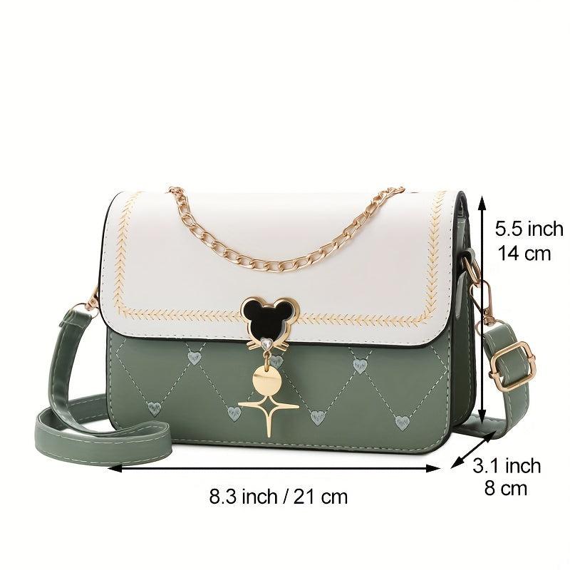 Love Heart Embroidery Shoulder Bag Women's Chain Crossbody Purse