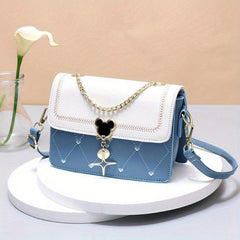 Love Heart Embroidery Shoulder Bag Women's Chain Crossbody Purse