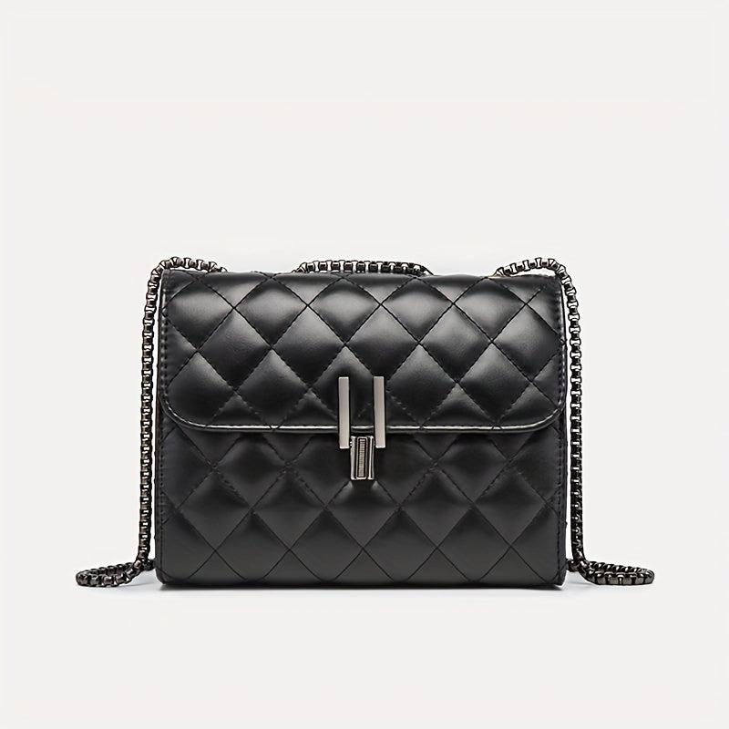 Argyle Quilted Chain Crossbody Bag Small PU Flap Purse