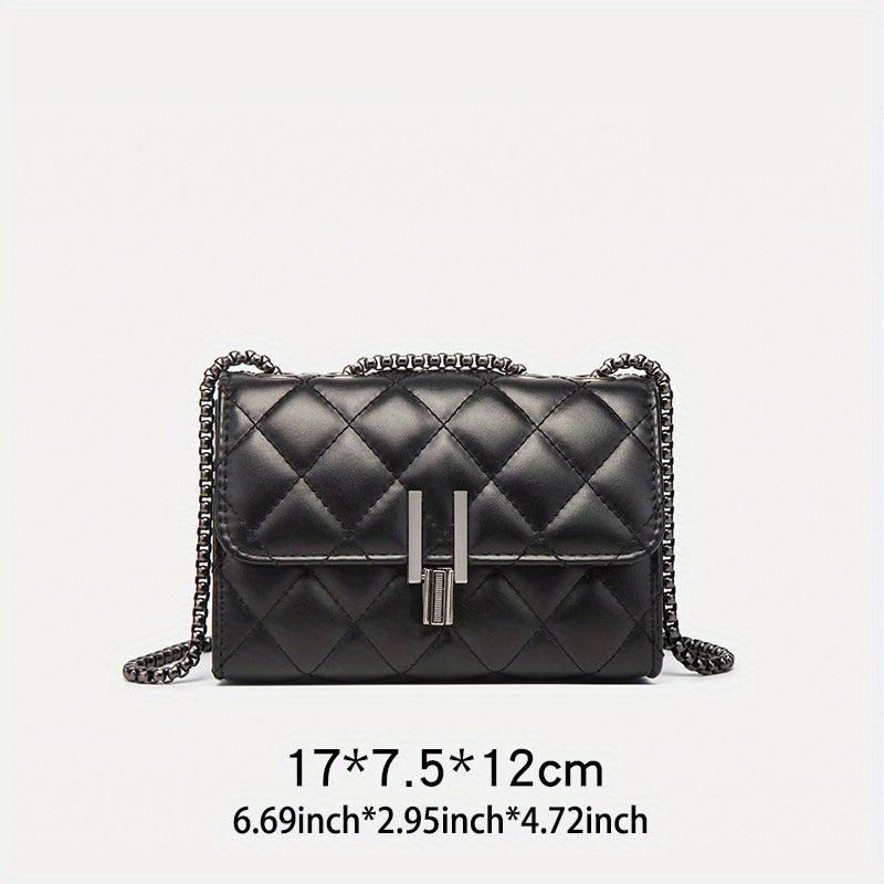 Argyle Quilted Chain Crossbody Bag Small PU Flap Purse