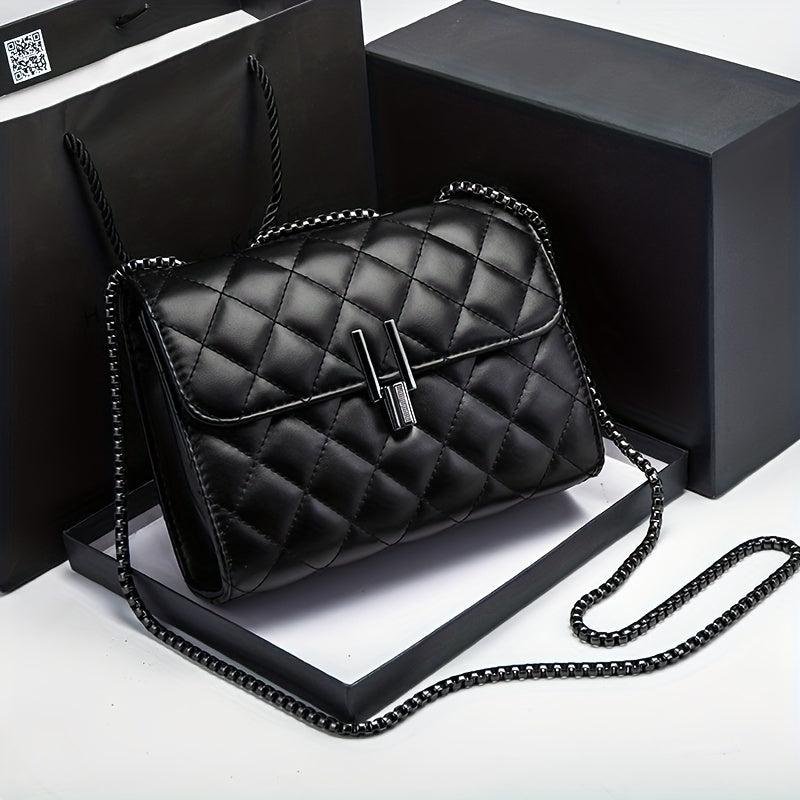 Argyle Quilted Chain Crossbody Bag Small PU Flap Purse