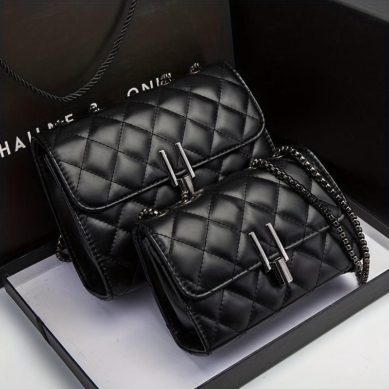 Argyle Quilted Chain Crossbody Bag Small PU Flap Purse