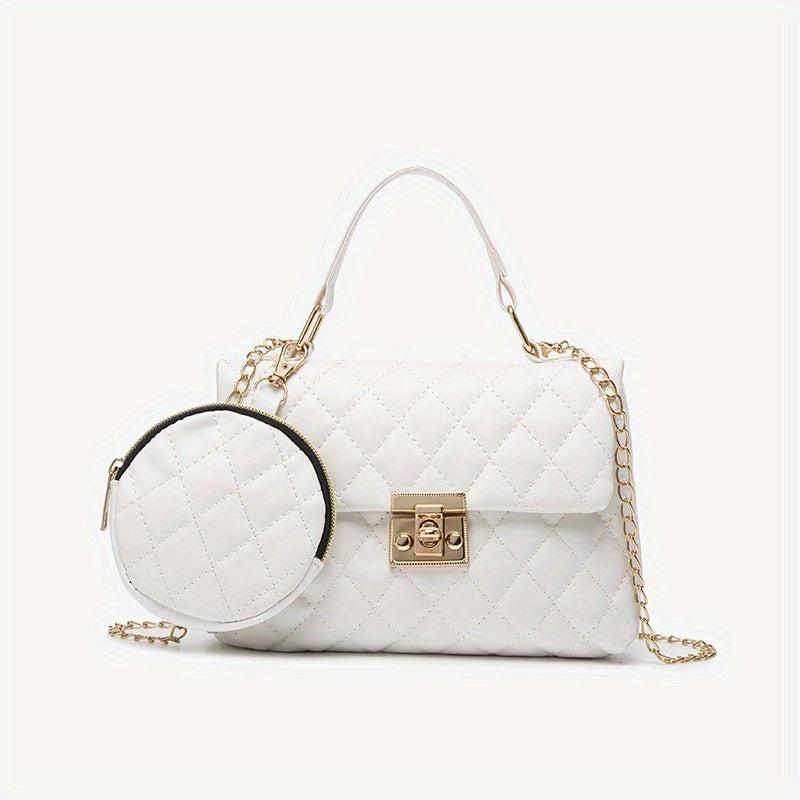 Argyle Pattern Shoulder Chain Bag With Mini Purse