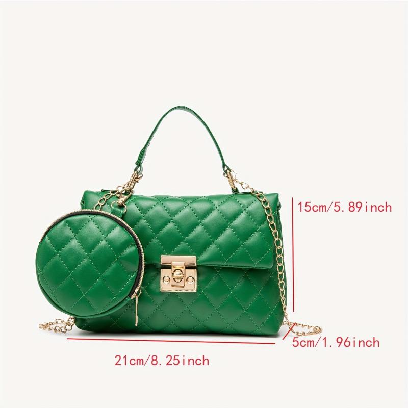 Argyle Pattern Shoulder Chain Bag With Mini Purse