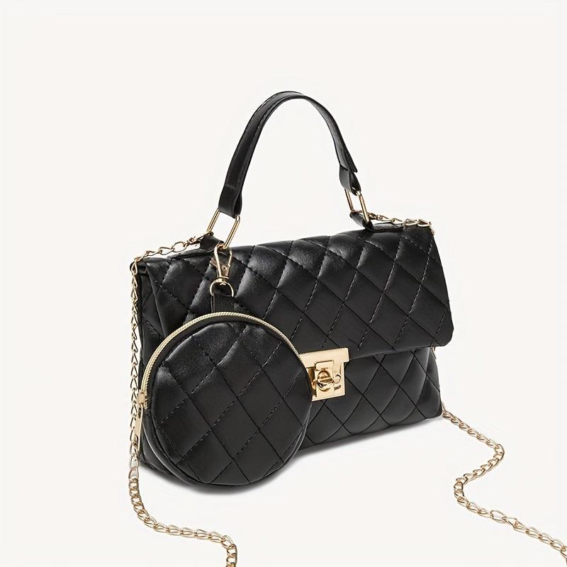 Argyle Pattern Shoulder Chain Bag With Mini Purse