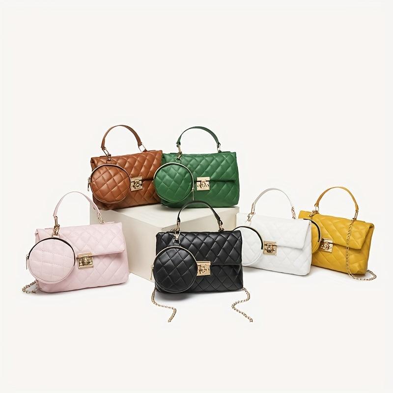 Argyle Pattern Shoulder Chain Bag With Mini Purse