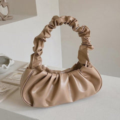 Women's Ruched Hobo Bag Faux Leather Handbag Solid Shoulder Bag