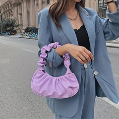 Women's Ruched Hobo Bag Faux Leather Handbag Solid Shoulder Bag