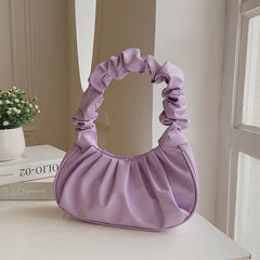 Women's Ruched Hobo Bag Faux Leather Handbag Solid Shoulder Bag