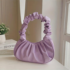 Women's Ruched Hobo Bag Faux Leather Handbag Solid Shoulder Bag