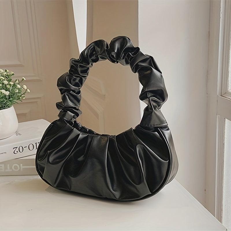 Women's Ruched Hobo Bag Faux Leather Handbag Solid Shoulder Bag