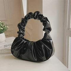 Women's Ruched Hobo Bag Faux Leather Handbag Solid Shoulder Bag