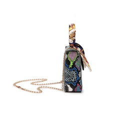 Mini Snakeskin Embossed Handbag Twilly Scarf Decor Crossbody Bag