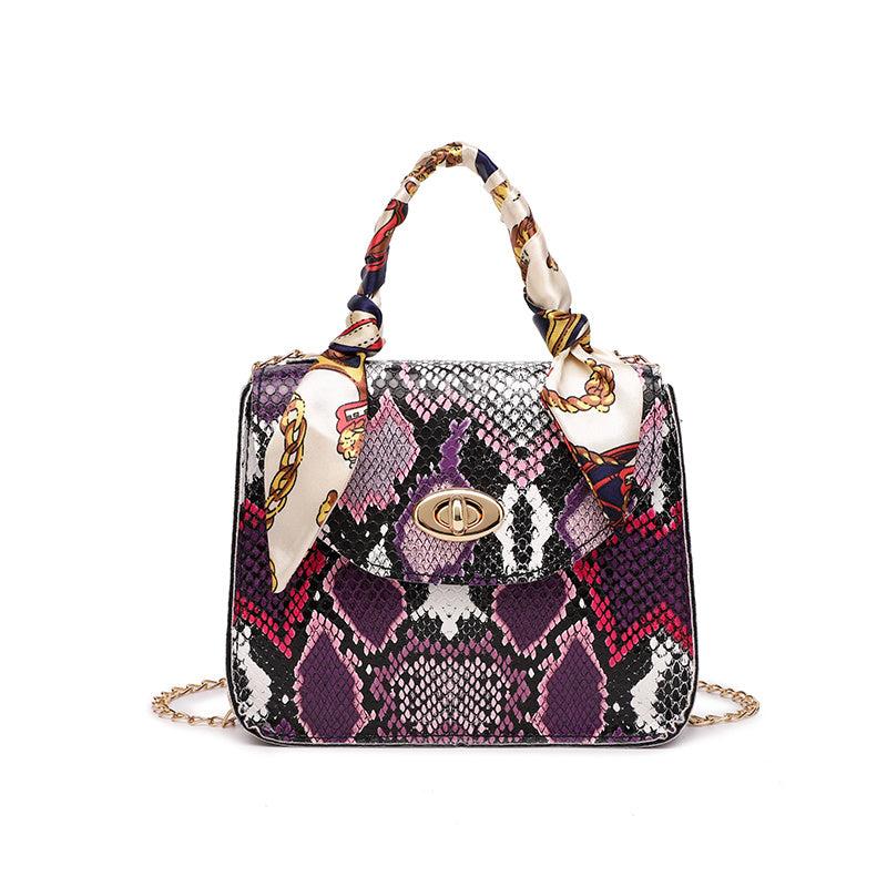 Mini Snakeskin Embossed Handbag Twilly Scarf Decor Crossbody Bag