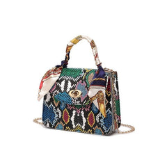 Mini Snakeskin Embossed Handbag Twilly Scarf Decor Crossbody Bag