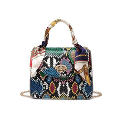 Mini Snakeskin Embossed Handbag Twilly Scarf Decor Crossbody Bag