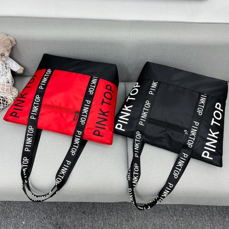 Casual Letter Pattern Tote Bag Colorblock Shoulder Bag All Match Casual Handbag
