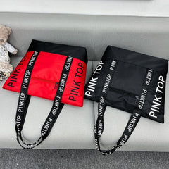 Casual Letter Pattern Tote Bag Colorblock Shoulder Bag All Match Casual Handbag