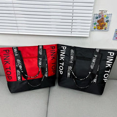Casual Letter Pattern Tote Bag Colorblock Shoulder Bag All Match Casual Handbag