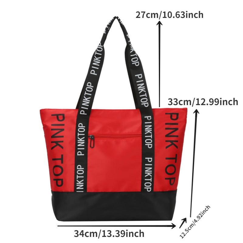 Casual Letter Pattern Tote Bag Colorblock Shoulder Bag All Match Casual Handbag