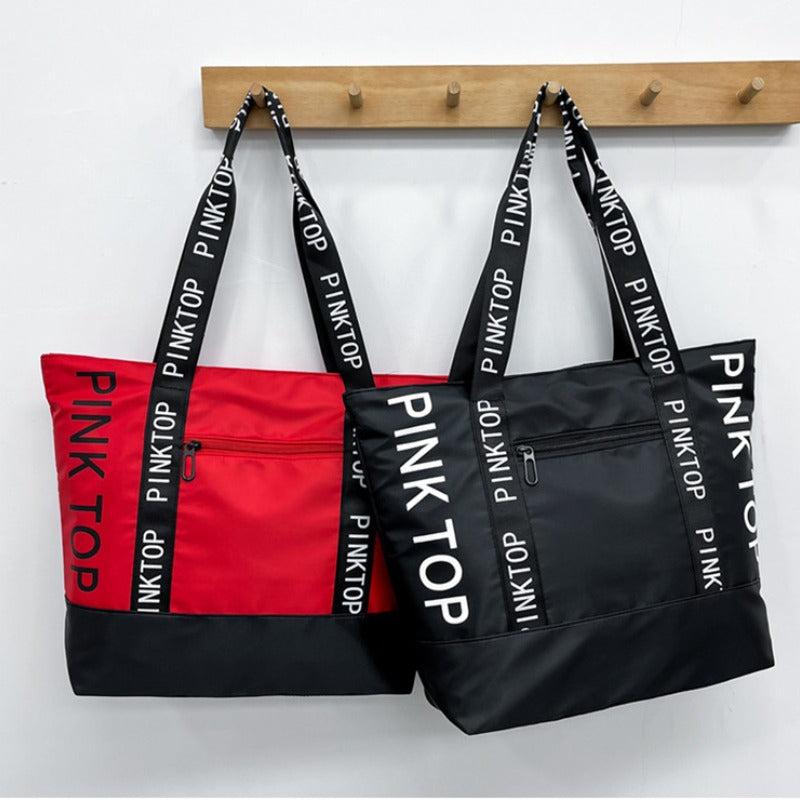 Casual Letter Pattern Tote Bag Colorblock Shoulder Bag All Match Casual Handbag