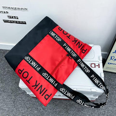 Casual Letter Pattern Tote Bag Colorblock Shoulder Bag All Match Casual Handbag