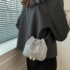 Rhinestone Bucket Bag Crossbody Purse for Wedding Party