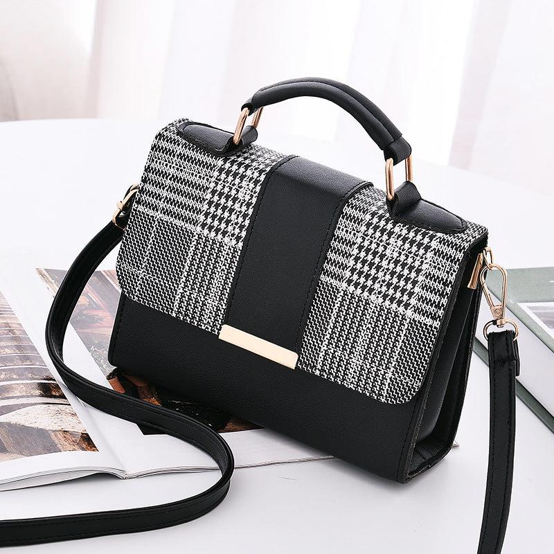 Vintage Houndstooth Crossbody Shoulder Bag Retro Handbag Purse