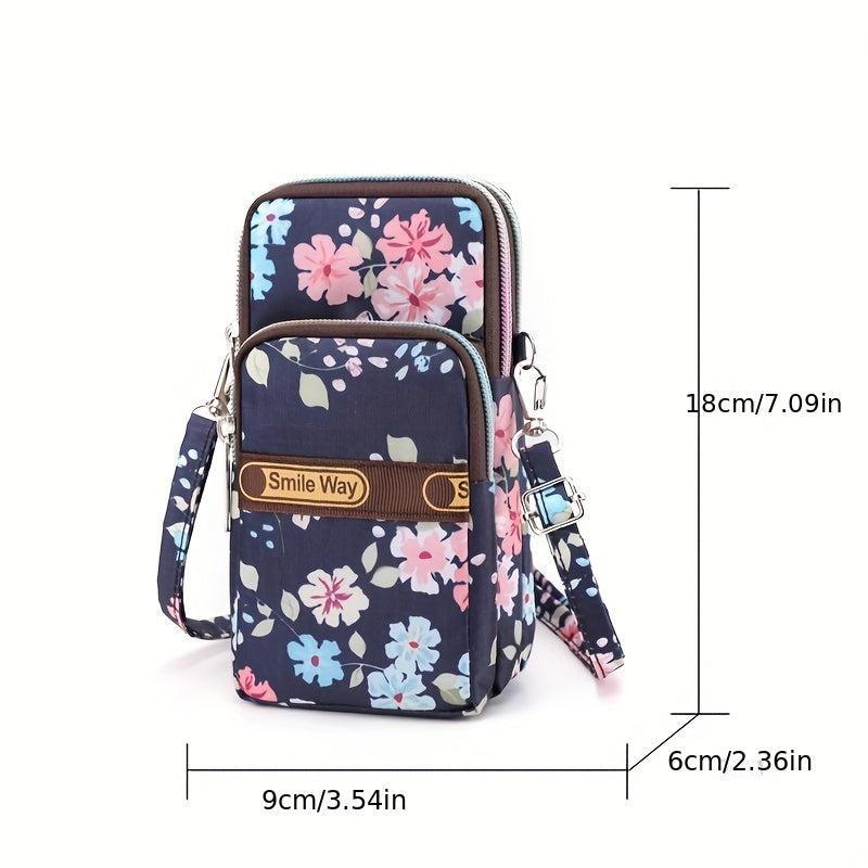 Floral Print Square Shoulder Bag Adjustable Strap Casual Phone Bag