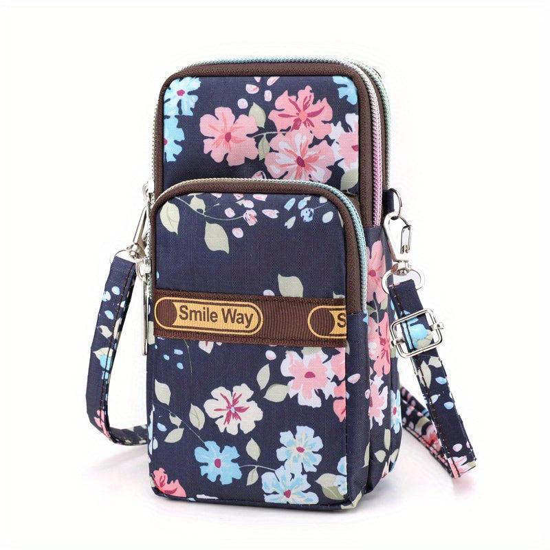Floral Print Square Shoulder Bag Adjustable Strap Casual Phone Bag