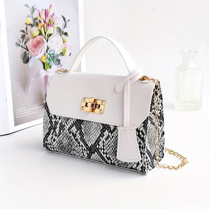Mini Snakeskin Flap Handbag Classic PU Leather Purse Women's Shoulder Bag