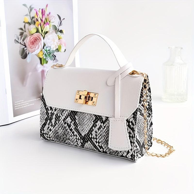 Mini Snakeskin Flap Handbag Classic PU Leather Purse Women's Shoulder Bag