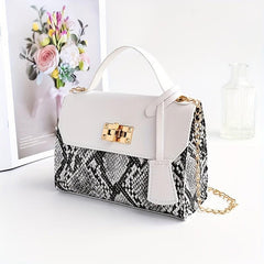 Mini Snakeskin Flap Handbag Classic PU Leather Purse Women's Shoulder Bag