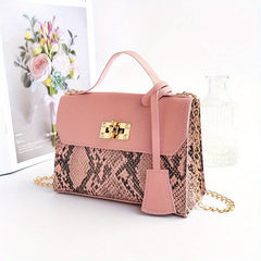 Mini Snakeskin Flap Handbag Classic PU Leather Purse Women's Shoulder Bag