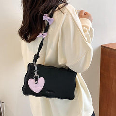 Weave Trim Shoulder Bag Y2K Heart & Bow Decor Handbag