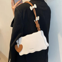 Weave Trim Shoulder Bag Y2K Heart & Bow Decor Handbag