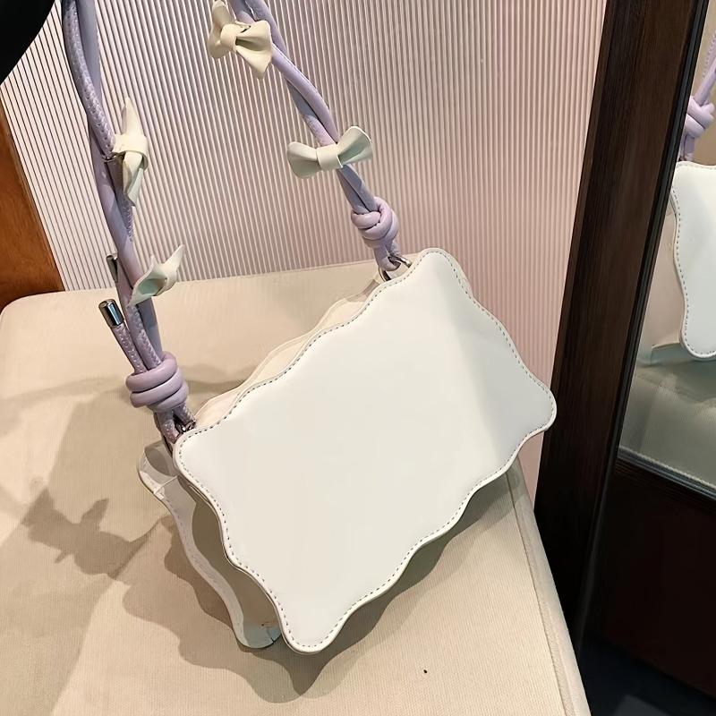 Weave Trim Shoulder Bag Y2K Heart & Bow Decor Handbag