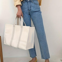 Large Capacity Canvas Tote Bag Durable Lightweight Shoulder Bag