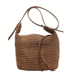 Straw Woven Shoulder Bag Large Capacity Bucket Bag Boho Style Beach Bag