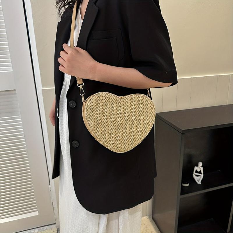 Minimalist Love Shoulder Bag Zipper Straw Coin Purse Crossbody Bag