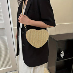 Minimalist Love Shoulder Bag Zipper Straw Coin Purse Crossbody Bag